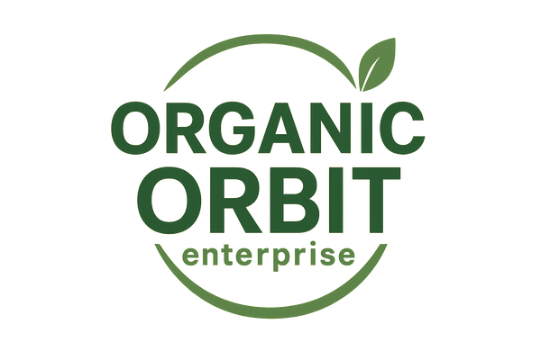 "ORGANIC ORBIT" its uper main words lowwer in "ENTERPRISE" MAKE LOGO IN GREEN colour