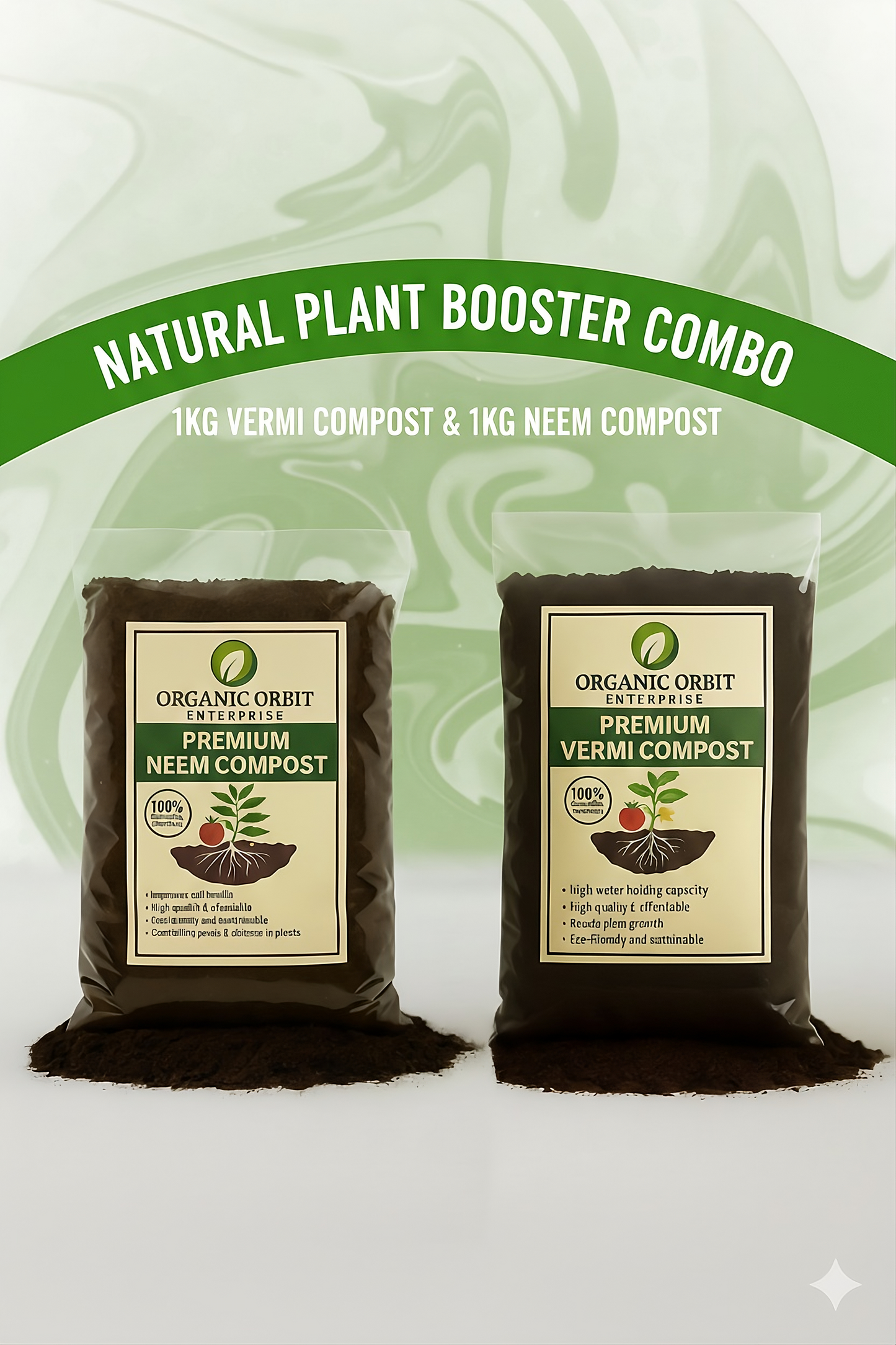 Natural Plant Booster Combo | Vermi Compost 1KG & Neem Compost 1KG