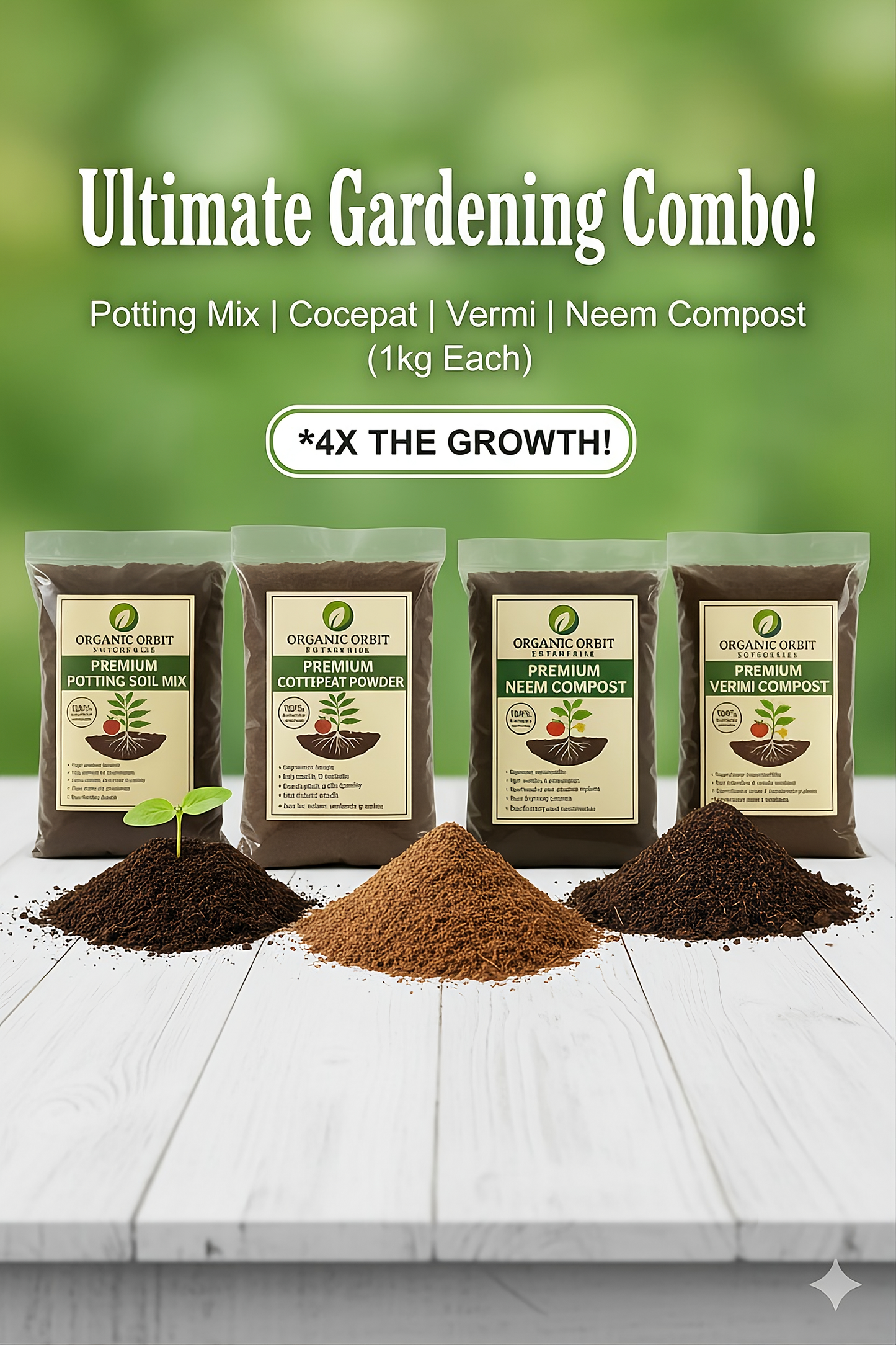 Ultimate Gardening Combo! Potting Mix | Cocopeat | Vermi | Neem Compost (1kg Each)